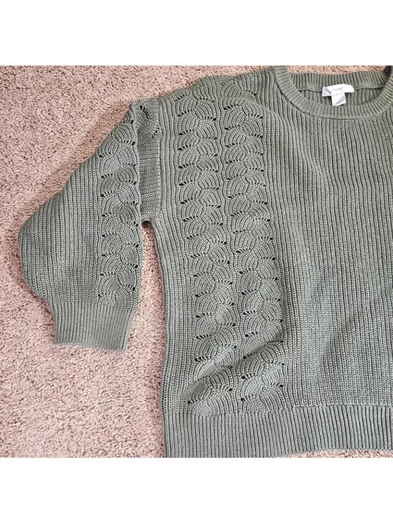 CJ Banks Sweater Womens 3XL Sage Green Textured Knit Pullover Cotton Blend - Picture 3 of 10